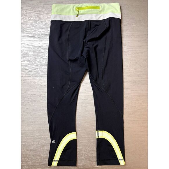 Lululemon Soul Cycle Inspire Crop II Black /Tonka Stripe Clear Mint White Size 4 - Picture 5 of 8
